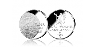 Tusenårsmynten i sølv - 100 kroner- utgitt 1999